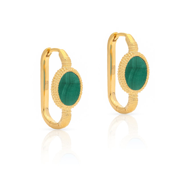 Kora Gold Link Hoops - Malachite