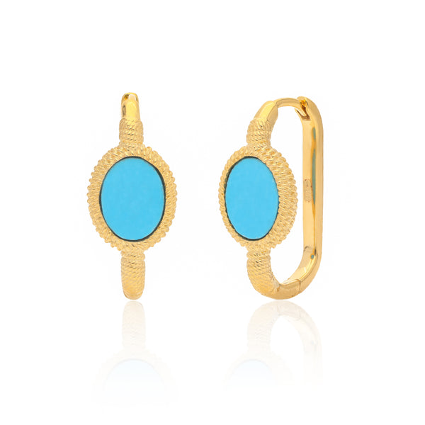 Kora Gold Link Hoops - Turquoise