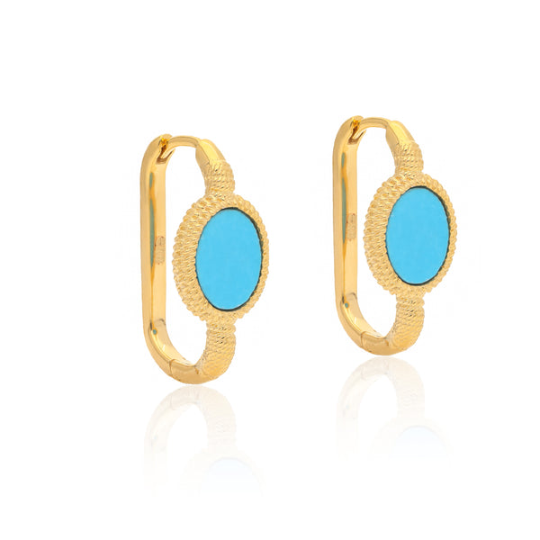 Kora Gold Link Hoops - Turquoise