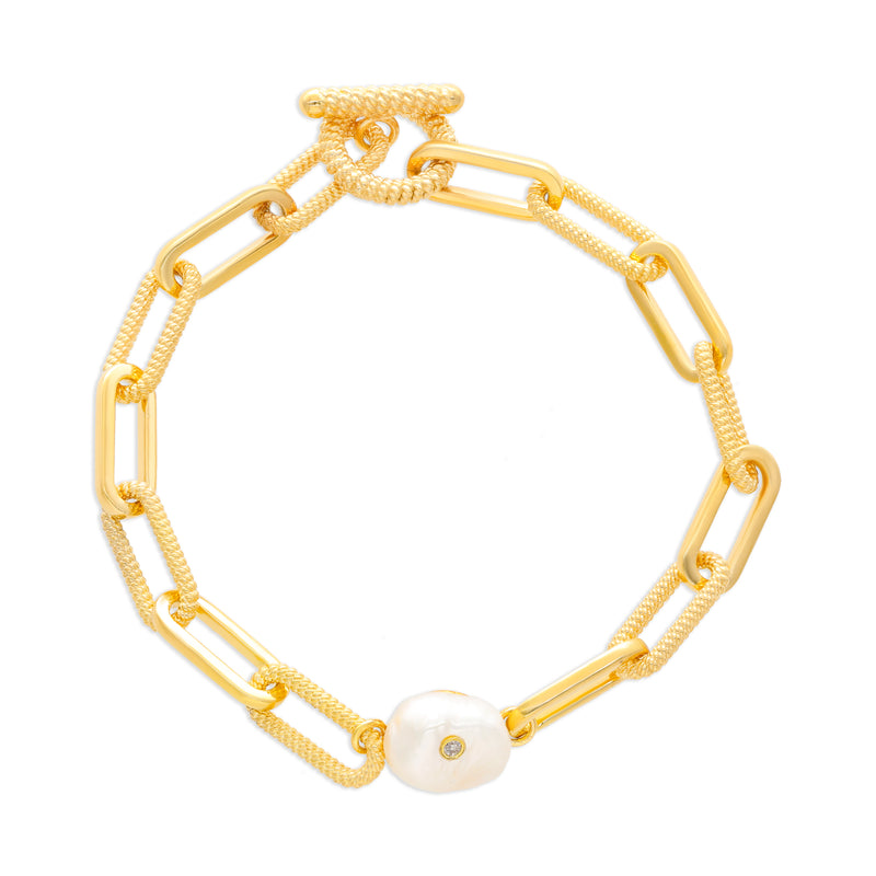 Chunky Link Bracelet with Organic Pearl