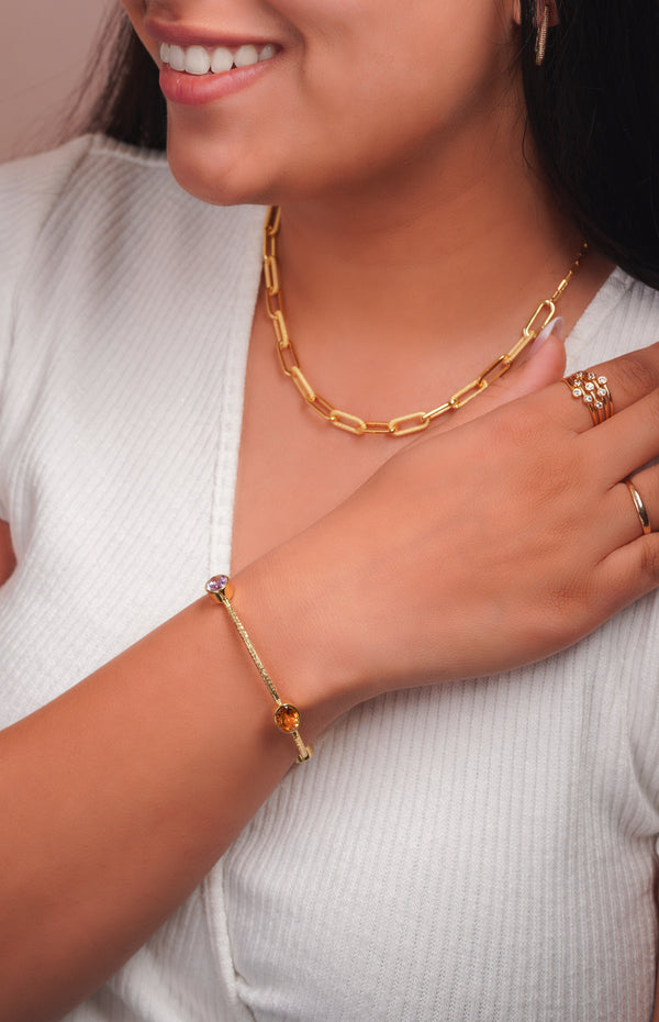 Amethyst & Citrine Hammered Vermeil Bangle