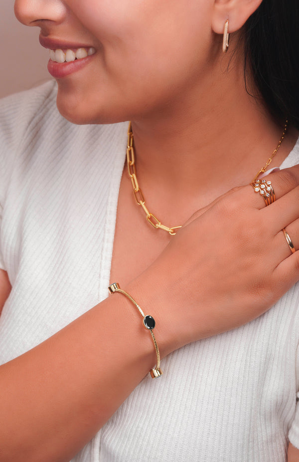 Black Onyx Hammered Vermeil Bangle