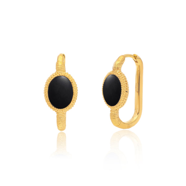 Kora Gold Link Hoops - Black Onyx