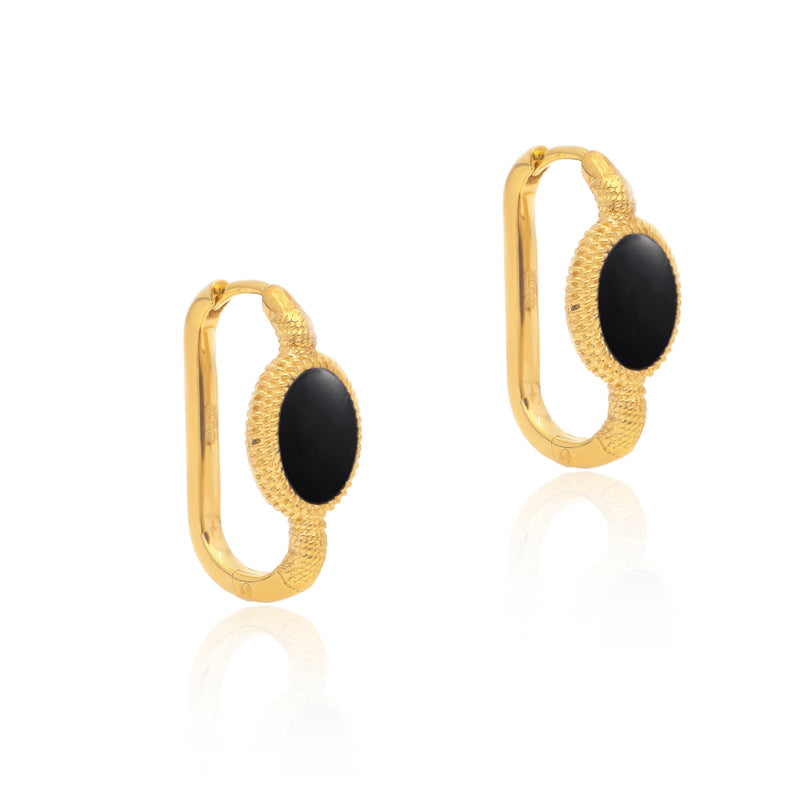 Kora Gold Link Hoops - Black Onyx