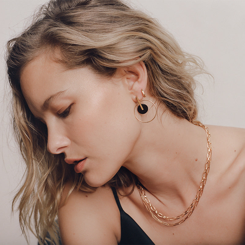 Annika Onyx 14k Gold Hoops