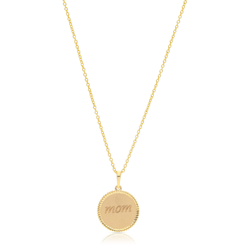 Mom 14k Gold Engraved Pendant Necklace