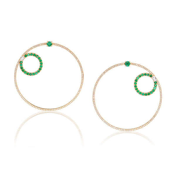 In Between Circles - Diamond and Emeralds Earrings
