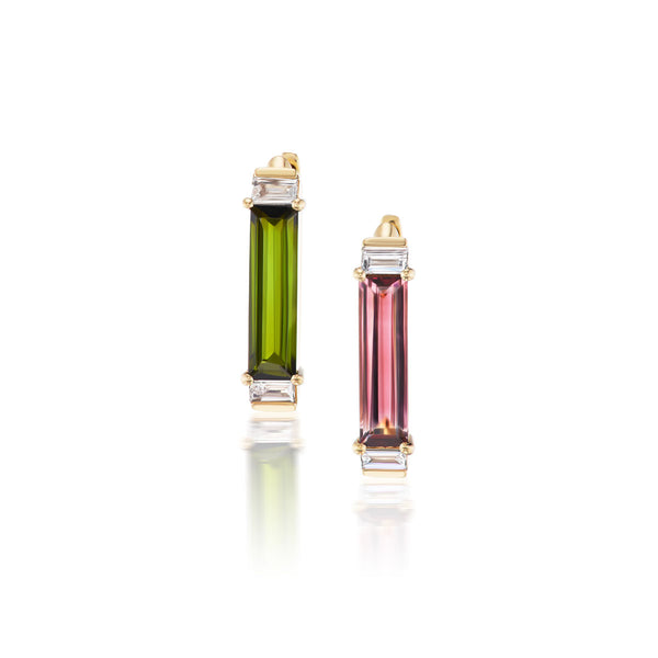 Ethereal Minimalist Tourmaline 14k Gold Huggies