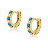 Turquoise and Diamond 14k Gold Huggies